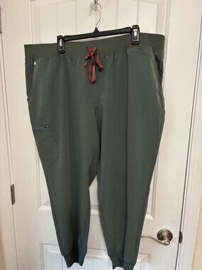 Figs Scrub High Waisted Zamora Jogger W/Aya Logo 4XLP in Olive Green  44” x 27”